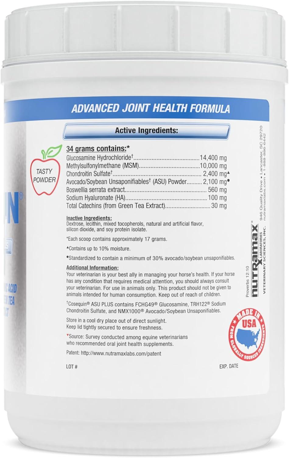 image:imageNutramax Cosequin ASU Joint Health Supplement for Horses Powder with Glucosamine Chondroitin MSM ASU Green Tea Extract and Hyaluronic Acid 1050 Grams1050g