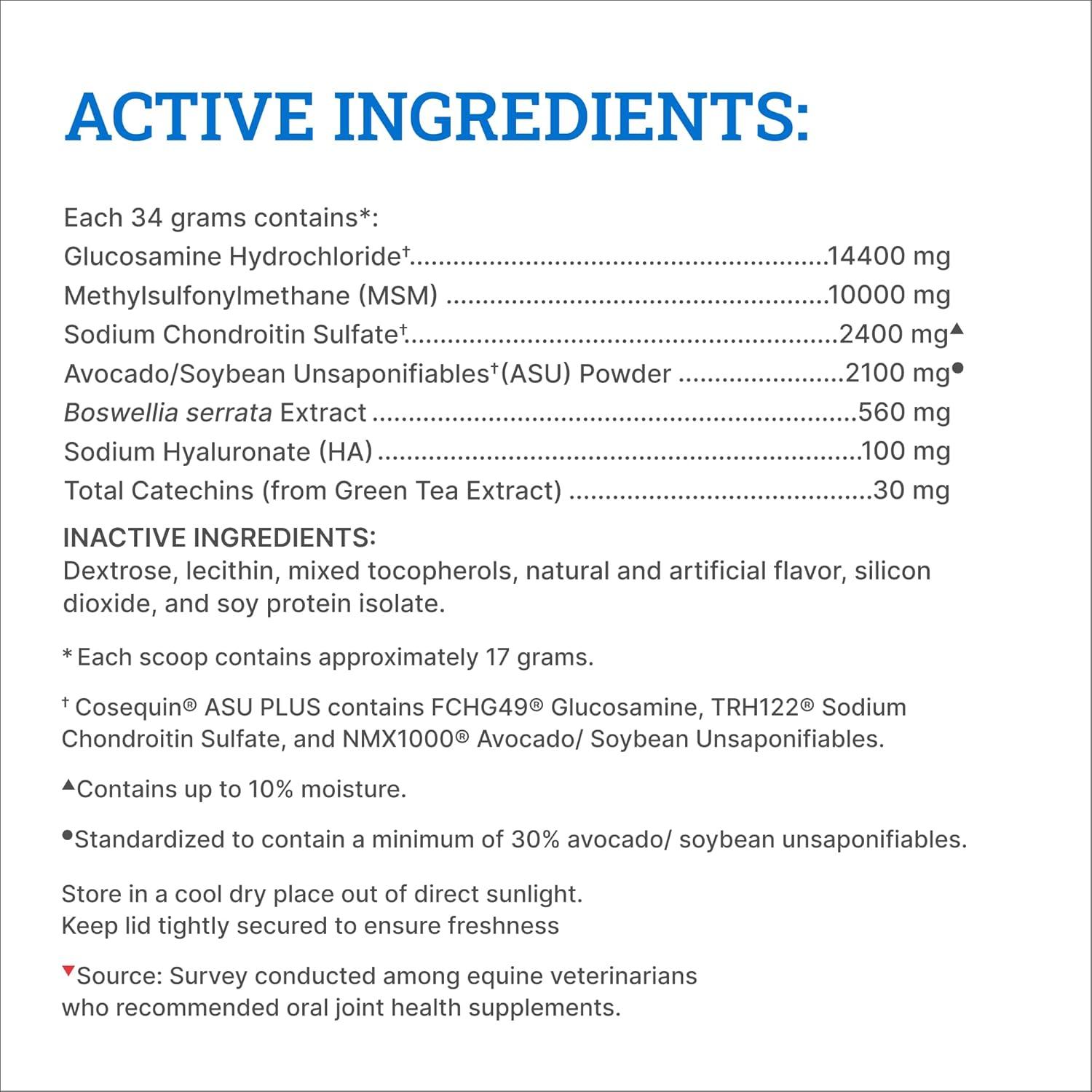 image:imageNutramax Cosequin ASU Joint Health Supplement for Horses Powder with Glucosamine Chondroitin MSM ASU Green Tea Extract and Hyaluronic Acid 1050 Grams1050g