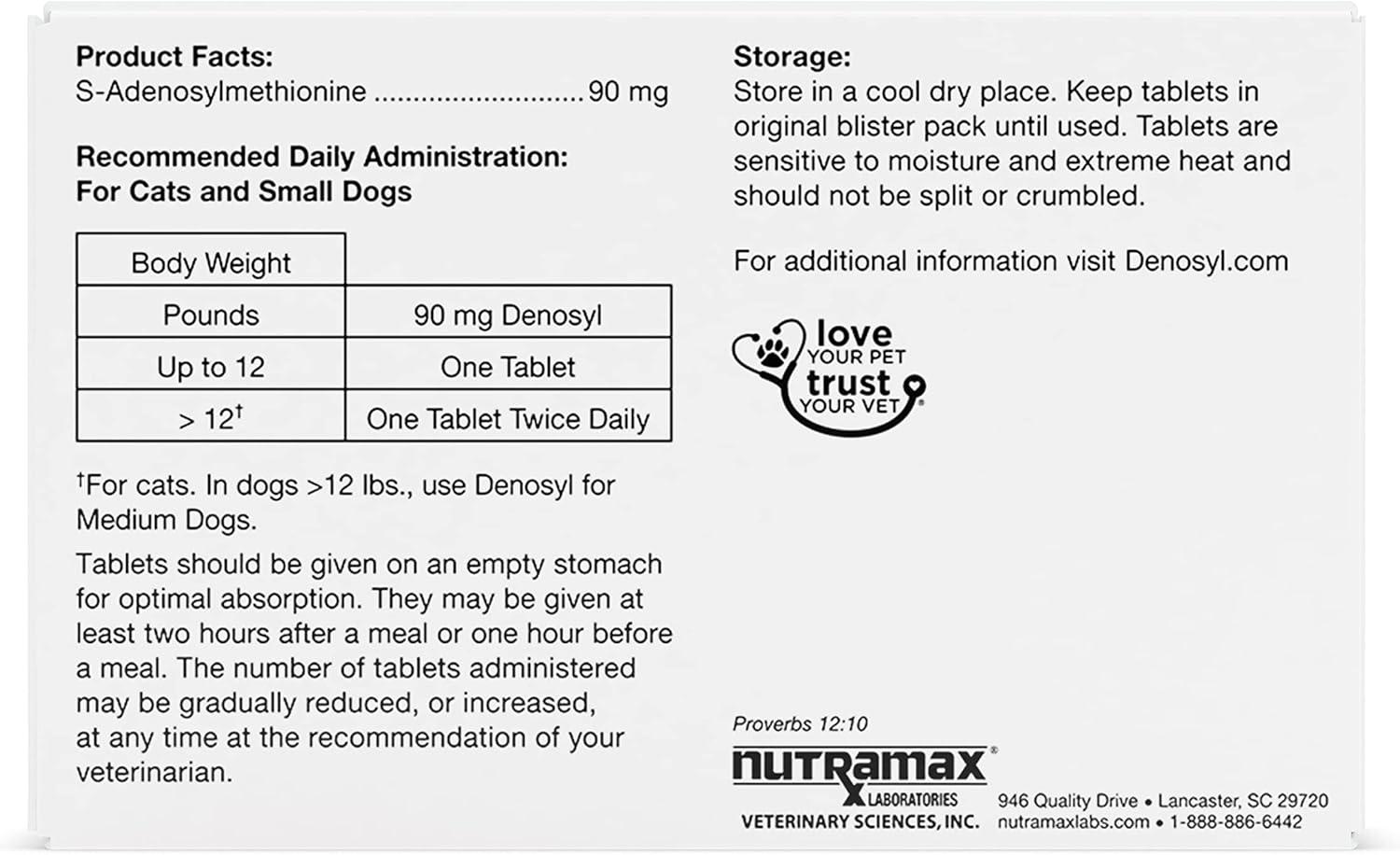 image:imageNutramax Denosyl Liver and Brain Health Supplement for Small Dogs and Cats With SAdenosylmethionine SAMe 30 TabletsSmall DogCat Under 12 lbs
