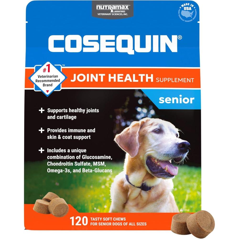 image:imageNutramax Cosequin for Senior Dogs Joint Health Supplement Contains Glucosamine for Dogs Chondroitin MSM Omega3s and BetaGlucan Supports Joint Skin and Coat Immune Health Soft Chews 60 Count120 ct