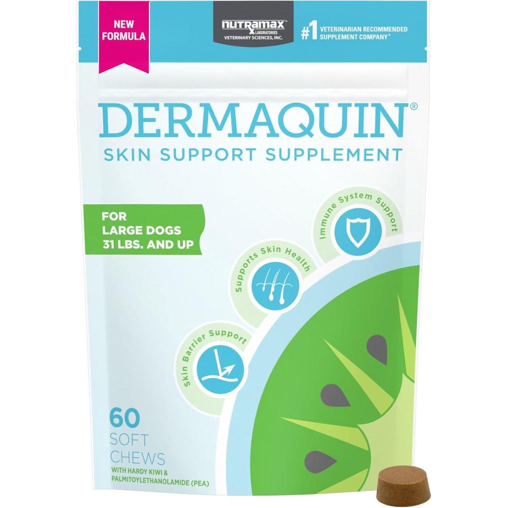 image:imageNutramax Dermaquin Skin Support Supplement for Small to Medium Dogs and Cats Supports Healthy Response to Allergens with Hardy Kiwi Omega3s and More Tasty Soft Chews 60 Count60 ct  Large Dog