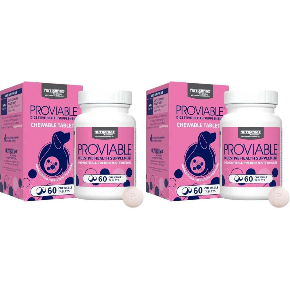 image:imageNutramax Proviable Probiotics for Dogs Daily Digestive Health Supplement with Multiple Strains of Bacteria Dog Probiotics Plus Prebiotics 60 Chewable Tablets60 Count Pack of 2