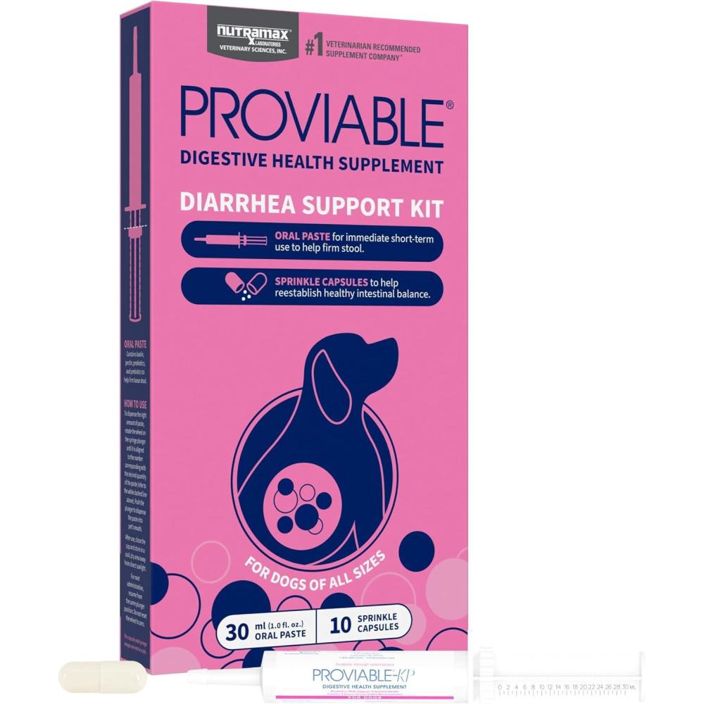 image:imageNutramax Proviable Probiotics for Dogs Diarrhea Support Kit Digestive Health Supplement with Multiple Strains of Bacteria Plus Prebiotics Kaolin and Pectin 30 ml Paste and 10 CapsulesDogs  30 ml Pack of 10