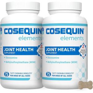 Nutramax Cosequin Elements Dogs Joint Health Supplement, Contains Glucosamine for Dogs, MSM, Supports Healthy Joints, For All Breeds and Sizes, Chewable Tablets, 75 Count(75Count (Pack of 2))