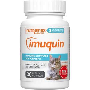 Nutramax Imuquin Immune Health Supplement Powder for Cats, with Beta Glucans, Marine Lipids, Vitamins and Minerals, 30 Packets, Updated Version(30 capsules)