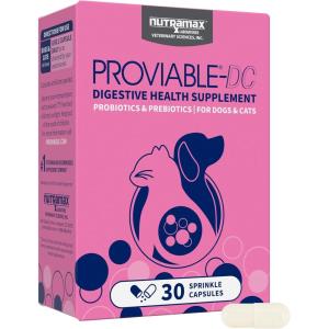 Nutramax Proviable Probiotics for Dogs and Cats, Daily Digestive Health Supplement with Multiple Strains of Bacteria, Cat and Dog Probiotics Plus Prebiotics, 80 Capsules(30 Count)