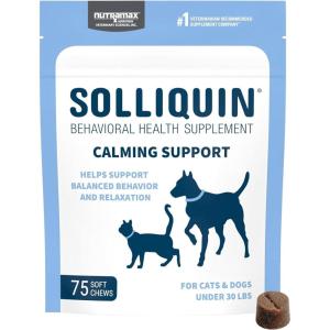 Nutramax Solliquin Calming Behavioral Health Supplement for Small to Medium Dogs and Cats – With L-Theanine, Magnolia / Phellodendron, and Whey Protein Concentrate, 75 Soft Chews(75 Ct Chew – Dog and Cat)