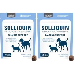 Nutramax Solliquin Calming Behavioral Health Supplement for Small to Medium Dogs and Cats – With L-Theanine, Magnolia / Phellodendron, and Whey Protein Concentrate, 75 Soft Chews(75 Ct Chew – Dog and Cat (Pack of 2))