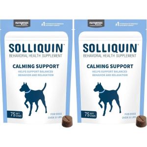 Nutramax Solliquin Calming Behavioral Health Supplement for Small to Medium Dogs and Cats – With L-Theanine, Magnolia / Phellodendron, and Whey Protein Concentrate, 75 Soft Chews(75 Ct Chew – Dog Only (Pack of 2))
