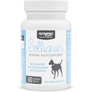 Solliquin Nutramax Laboratories Calming Behavioral Health Supplement for All Dogs Over 8lbs – with L-Theanine, Magnolia/Phellodendron, and Whey Protein Concentrate, 60 Chewable Tablets(60 ct tablets)